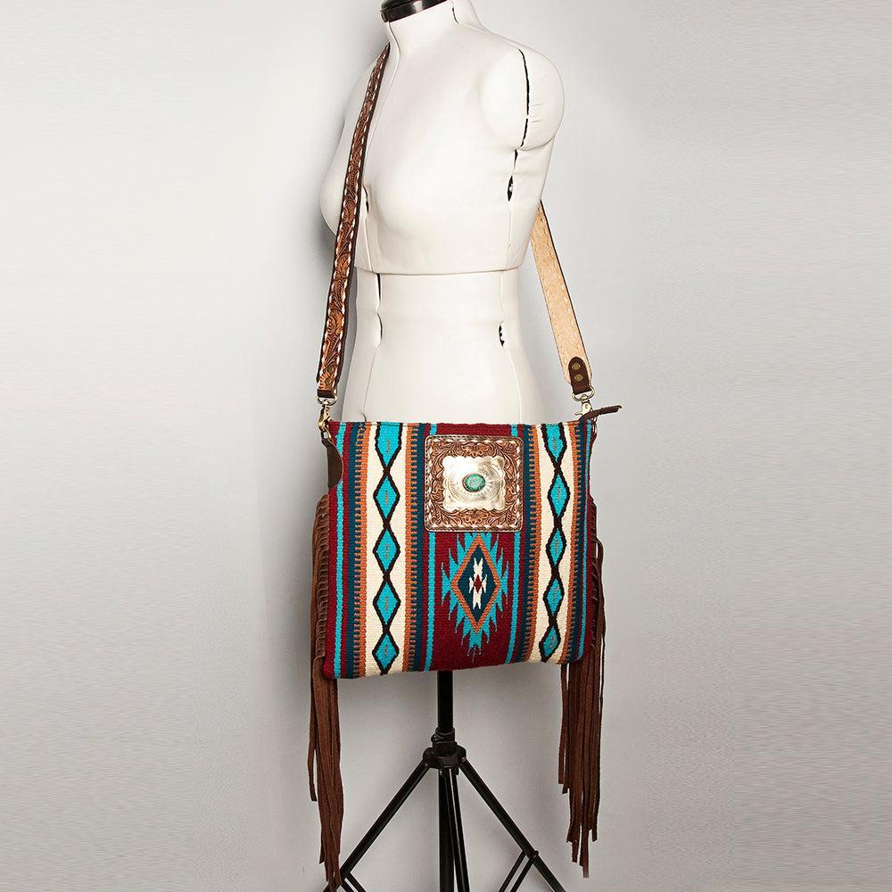 American Darling Large Crossbody Hand Tooled Saddle Blanket Genuine Leather