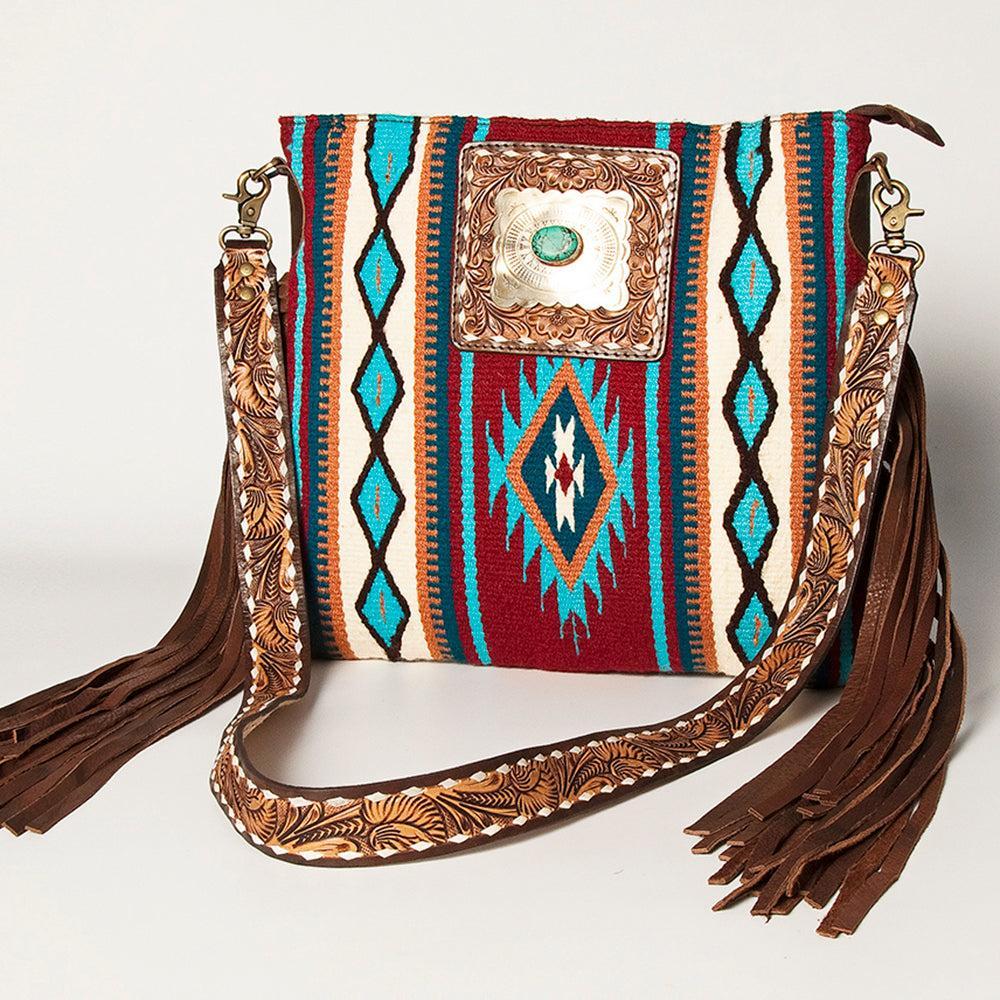 American Darling Large Crossbody Hand Tooled Saddle Blanket Genuine Leather