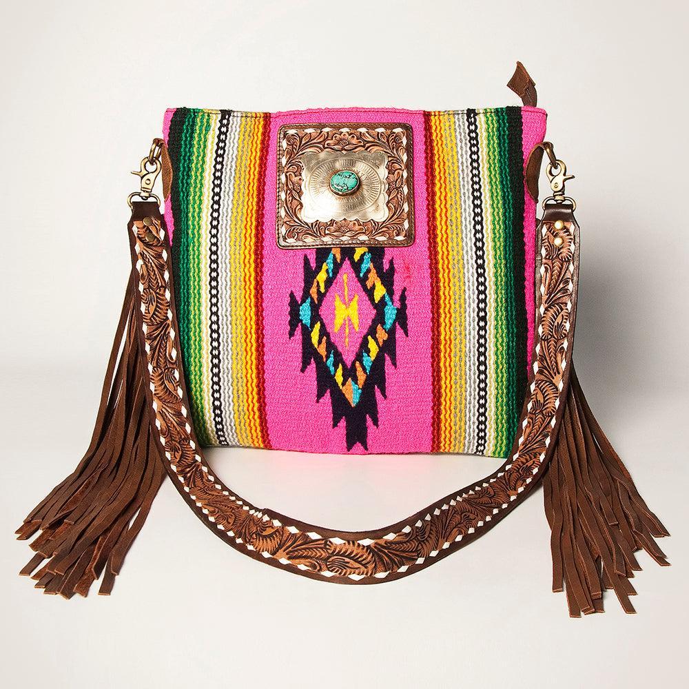 American Darling Large Crossbody Hand Tooled Saddle Blanket Genuine Leather