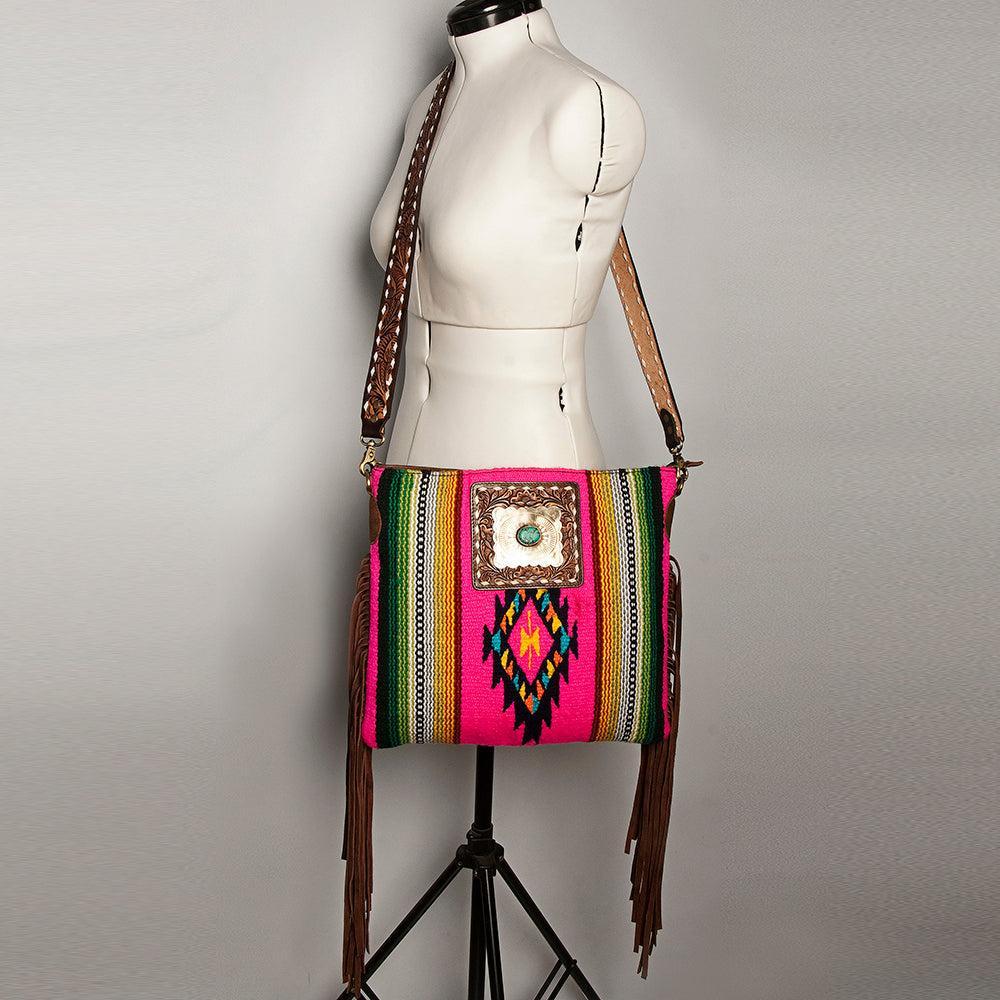 American Darling Large Crossbody Hand Tooled Saddle Blanket Genuine Leather