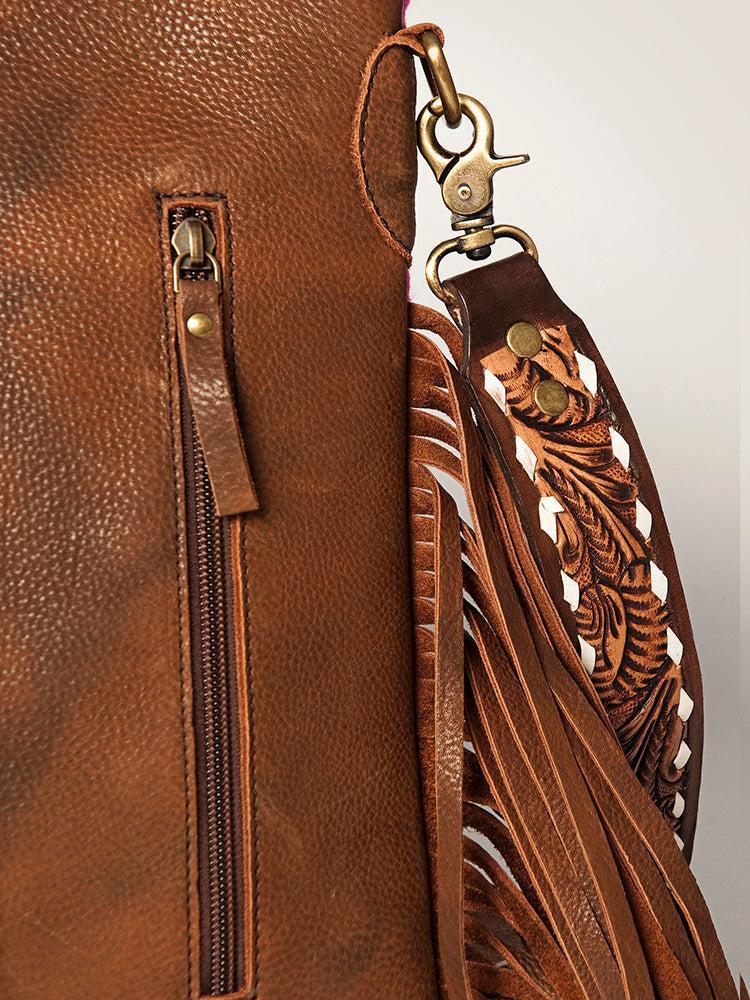 American Darling Large Crossbody Hand Tooled Saddle Blanket Genuine Leather