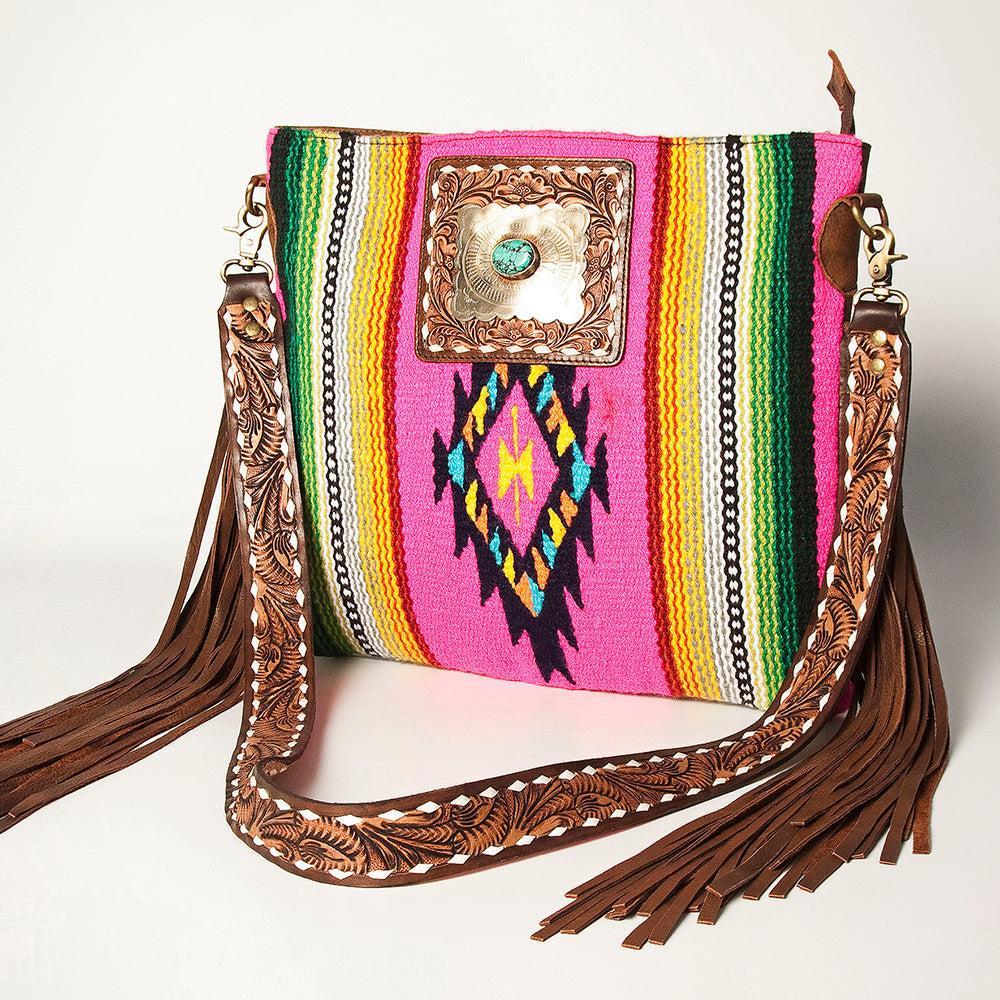 American Darling Large Crossbody Hand Tooled Saddle Blanket Genuine Leather