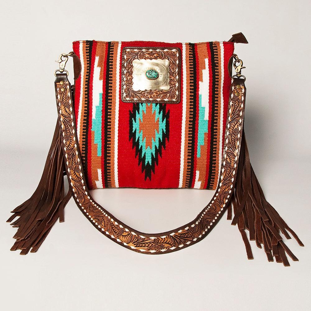 American Darling Large Crossbody Hand Tooled Saddle Blanket Genuine Leather