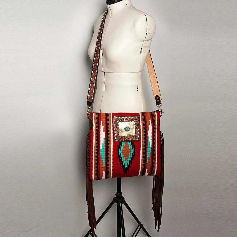 American Darling Large Crossbody Hand Tooled Saddle Blanket Genuine Leather