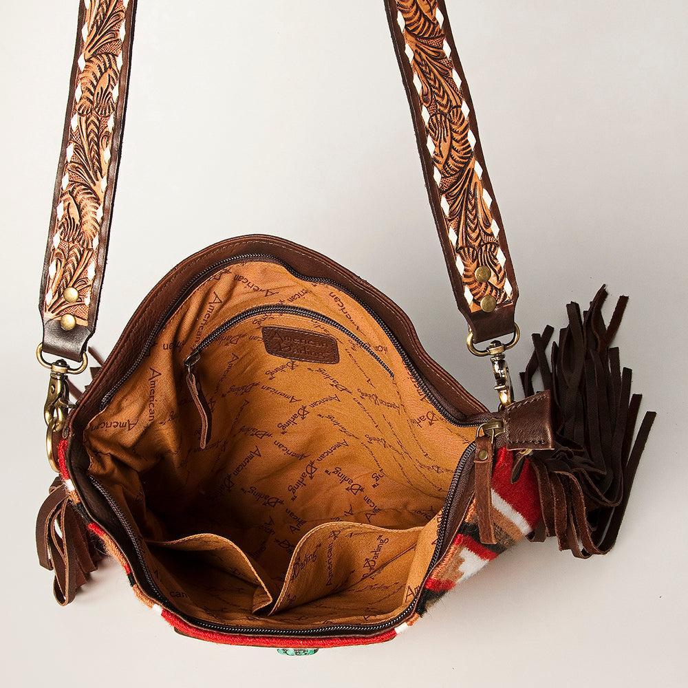 American Darling Large Crossbody Hand Tooled Saddle Blanket Genuine Leather