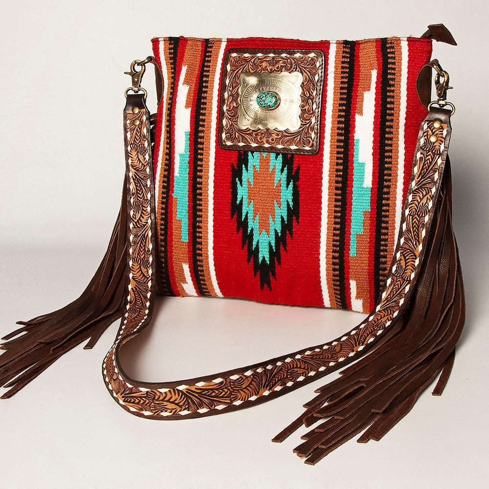 American Darling Large Crossbody Hand Tooled Saddle Blanket Genuine Leather