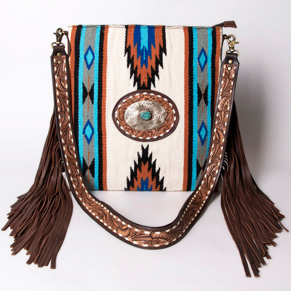 American Darling Hand-Tooled Saddle Blanket Genuine Leather Crossbody Bag
