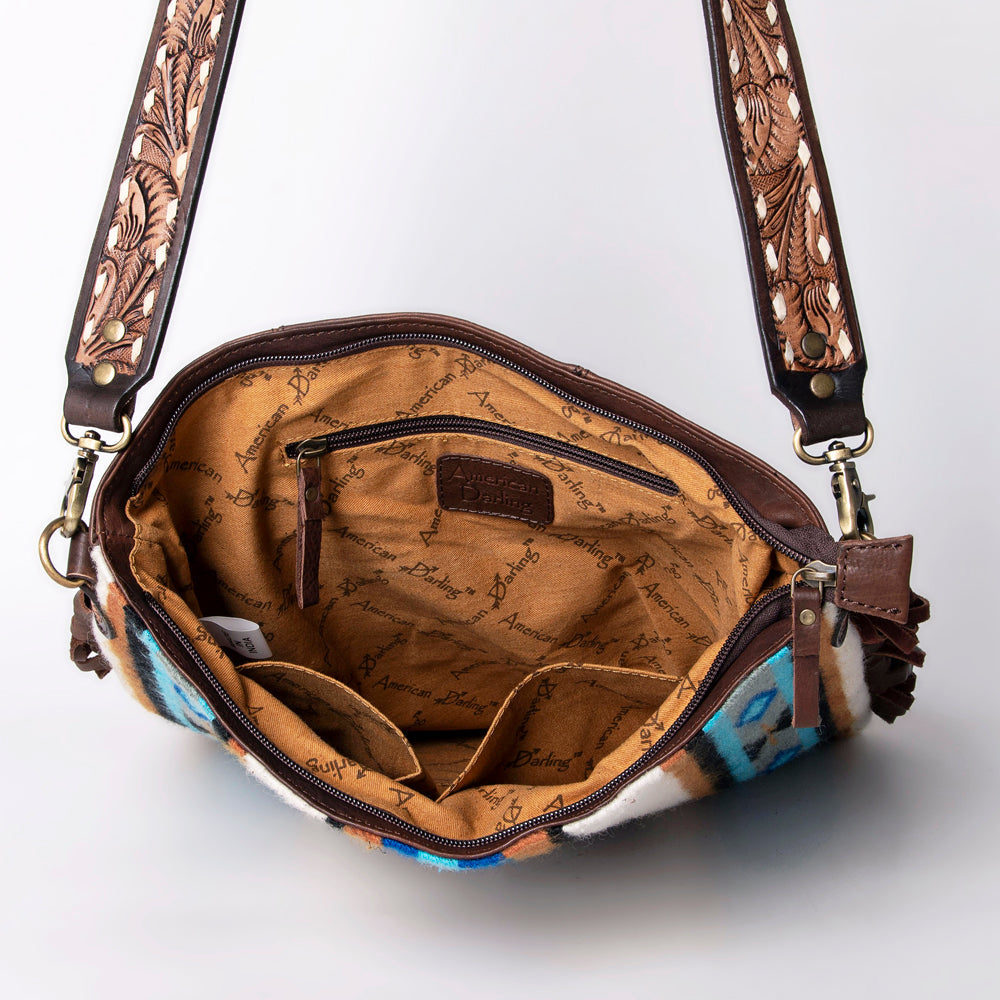 American Darling Hand-Tooled Saddle Blanket Genuine Leather Crossbody Bag