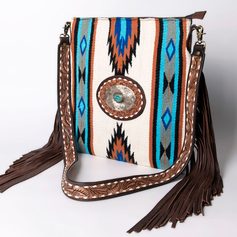 American Darling Hand-Tooled Saddle Blanket Genuine Leather Crossbody Bag