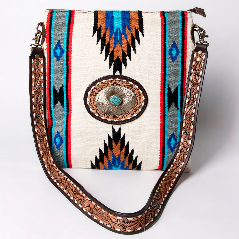 American Darling Hand-Tooled Saddle Blanket Leather Large Crossbody Bag