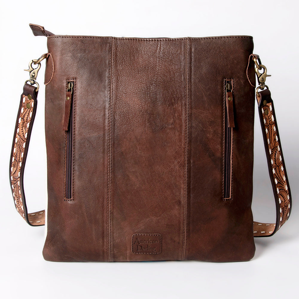 American Darling Hand-Tooled Saddle Blanket Leather Large Crossbody Bag