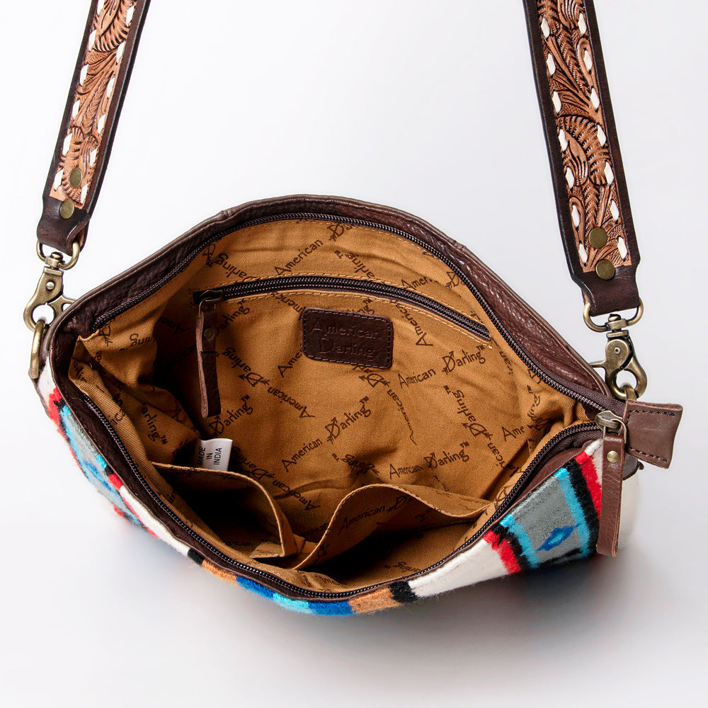 American Darling Hand-Tooled Saddle Blanket Leather Large Crossbody Bag