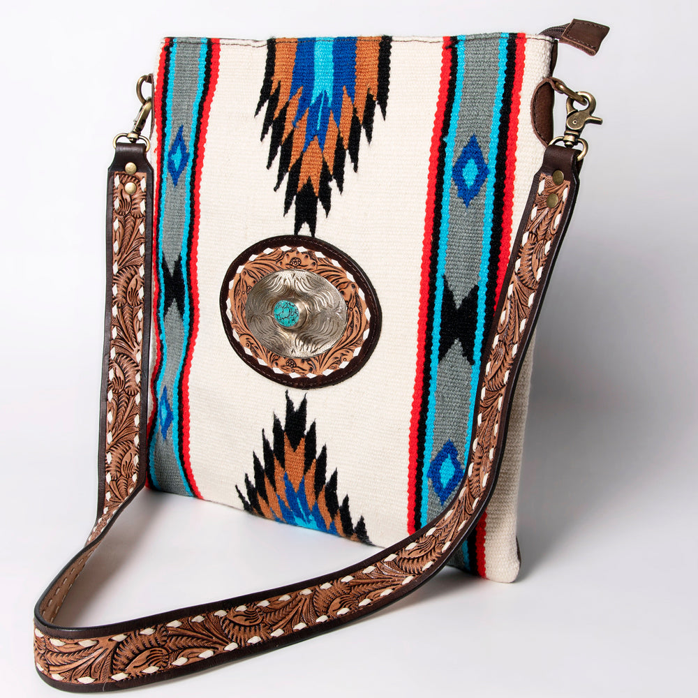 American Darling Hand-Tooled Saddle Blanket Leather Large Crossbody Bag