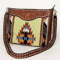 American Darling Messenger Bag Hand Woven Saddle Blanket Vegetable-Tanned Genuine Leather Floral Carved Buck Stitched