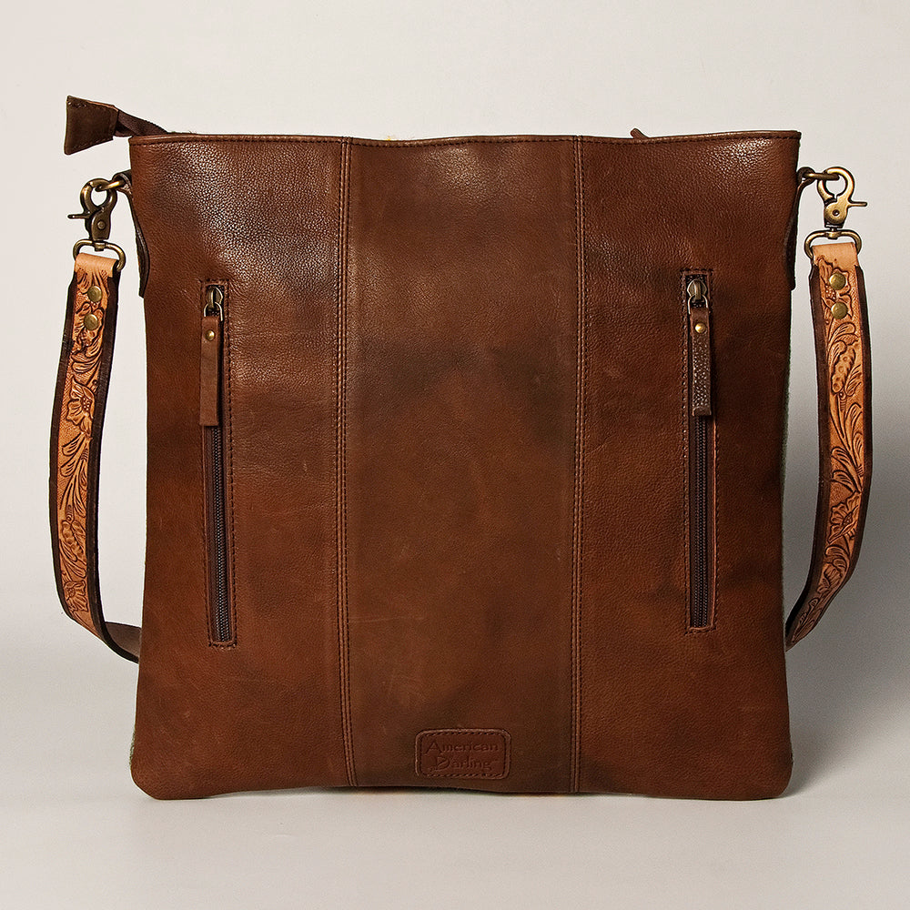 American Darling Large Cross body Bag Hand Woven Saddle Blanket Vegetable-Tanned Genuine Leather Hand Tooled