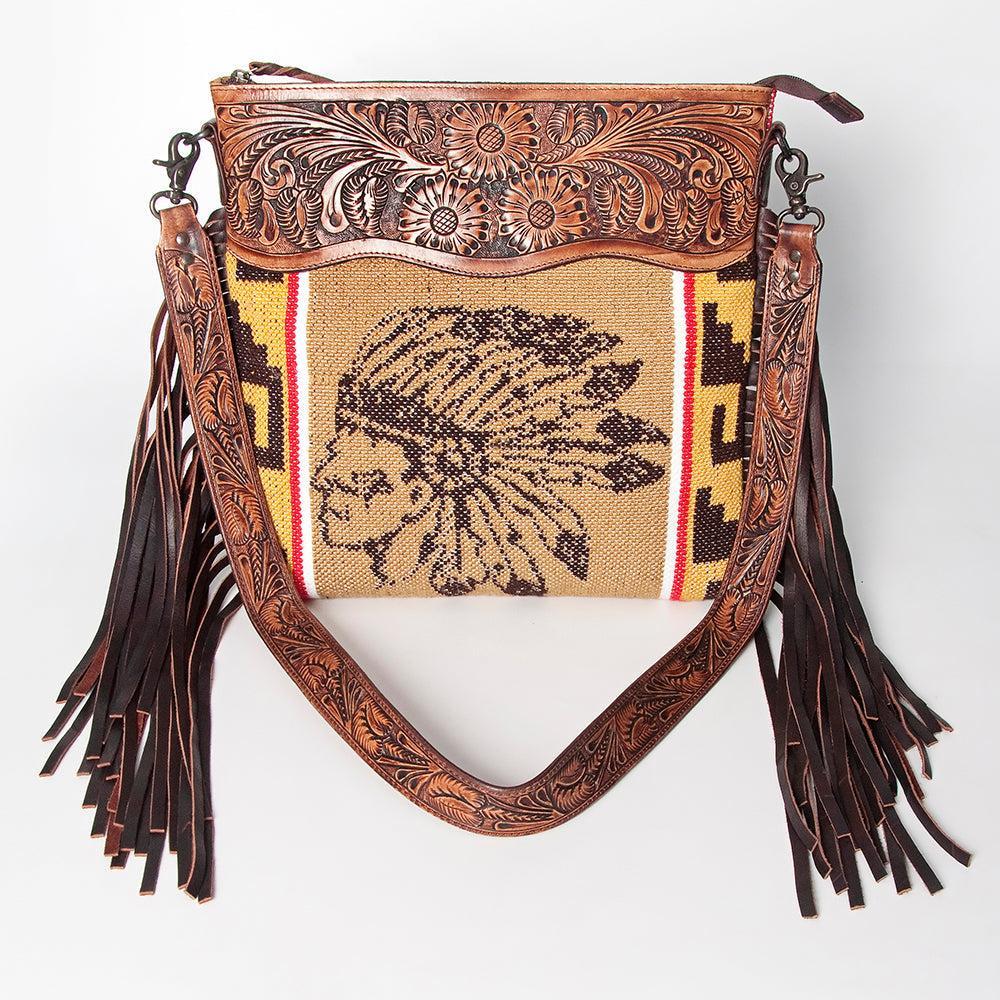 American Darling Hand-Tooled Saddle Blanket Leather Crossbody Bag