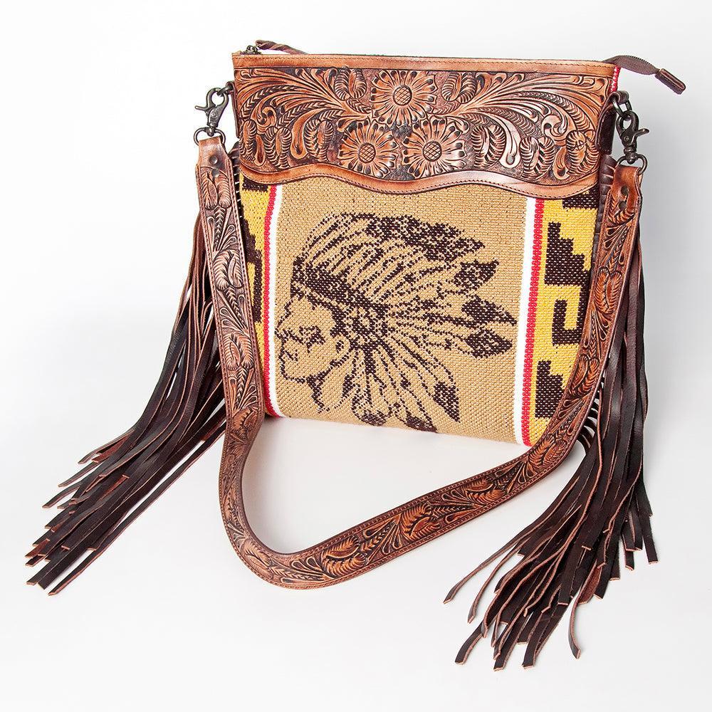 American Darling Hand-Tooled Saddle Blanket Leather Crossbody Bag