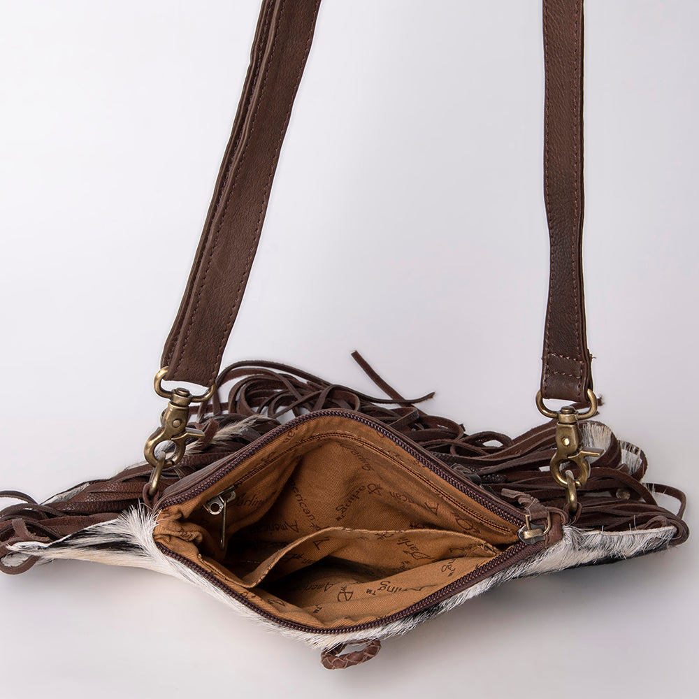 American Darling Cross body Bag Hair-On Cowhide Western Leather Purse with Braided Accents 7in x 9in