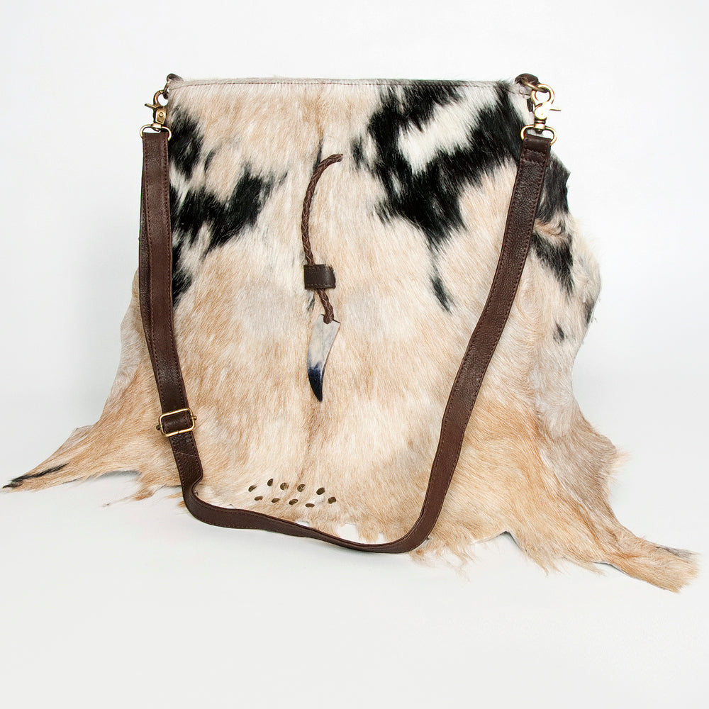 American Darling Large Cross body Bag Hair-On Cowhide Fringed Western Leather Purse with Rivets 14in x 14in