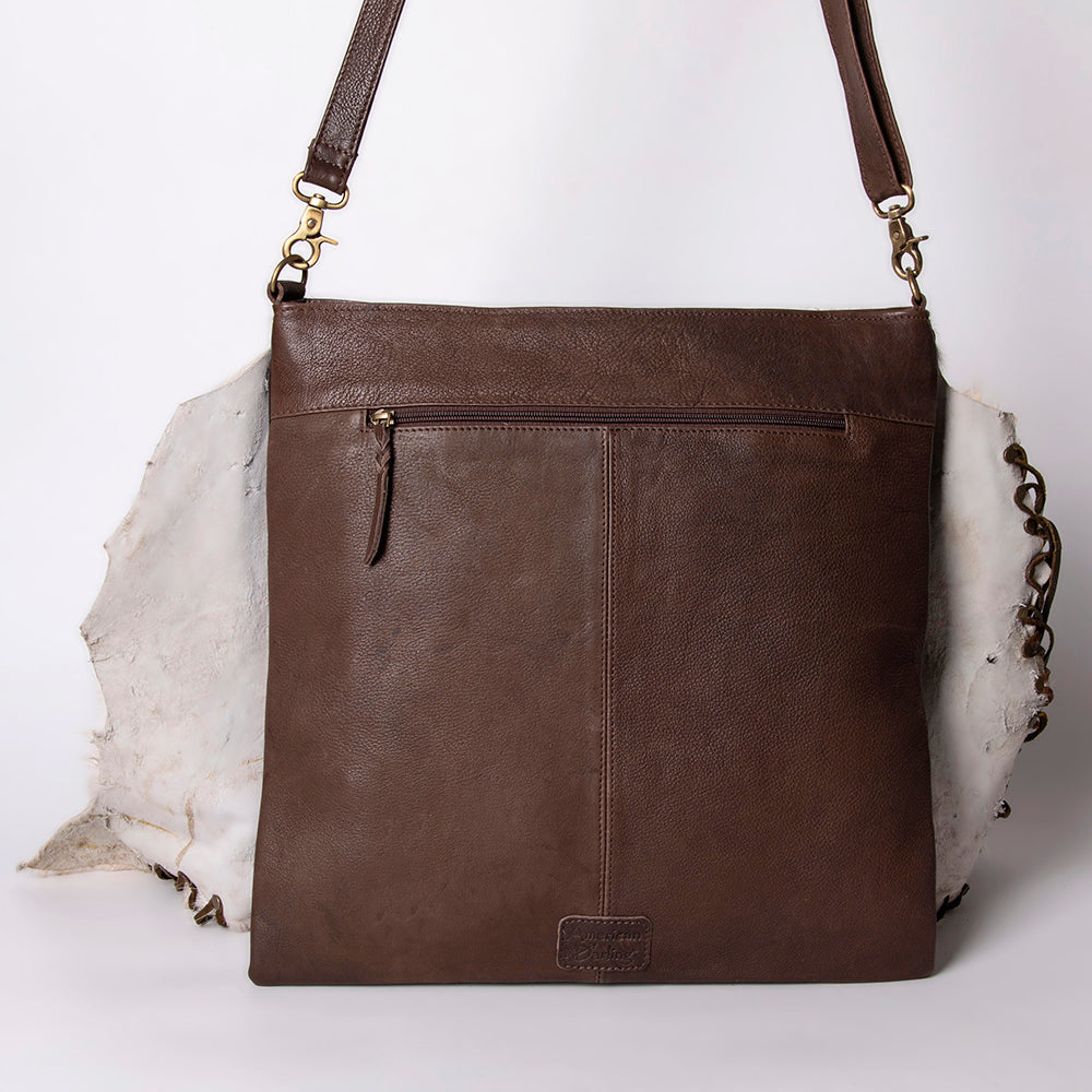 American Darling Large Cross body Bag Hair-On Cowhide Fringed Western Leather Purse with Rivets 14in x 14in