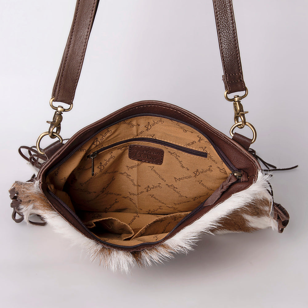 American Darling Large Cross body Bag Hair-On Cowhide Fringed Western Leather Purse with Rivets 14in x 14in