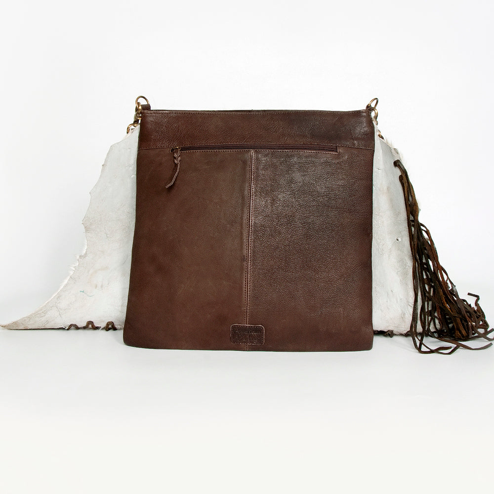 American Darling Large Cross body Bag Hair-On Cowhide Fringed Western Leather Purse with Rivets 16in x 16in