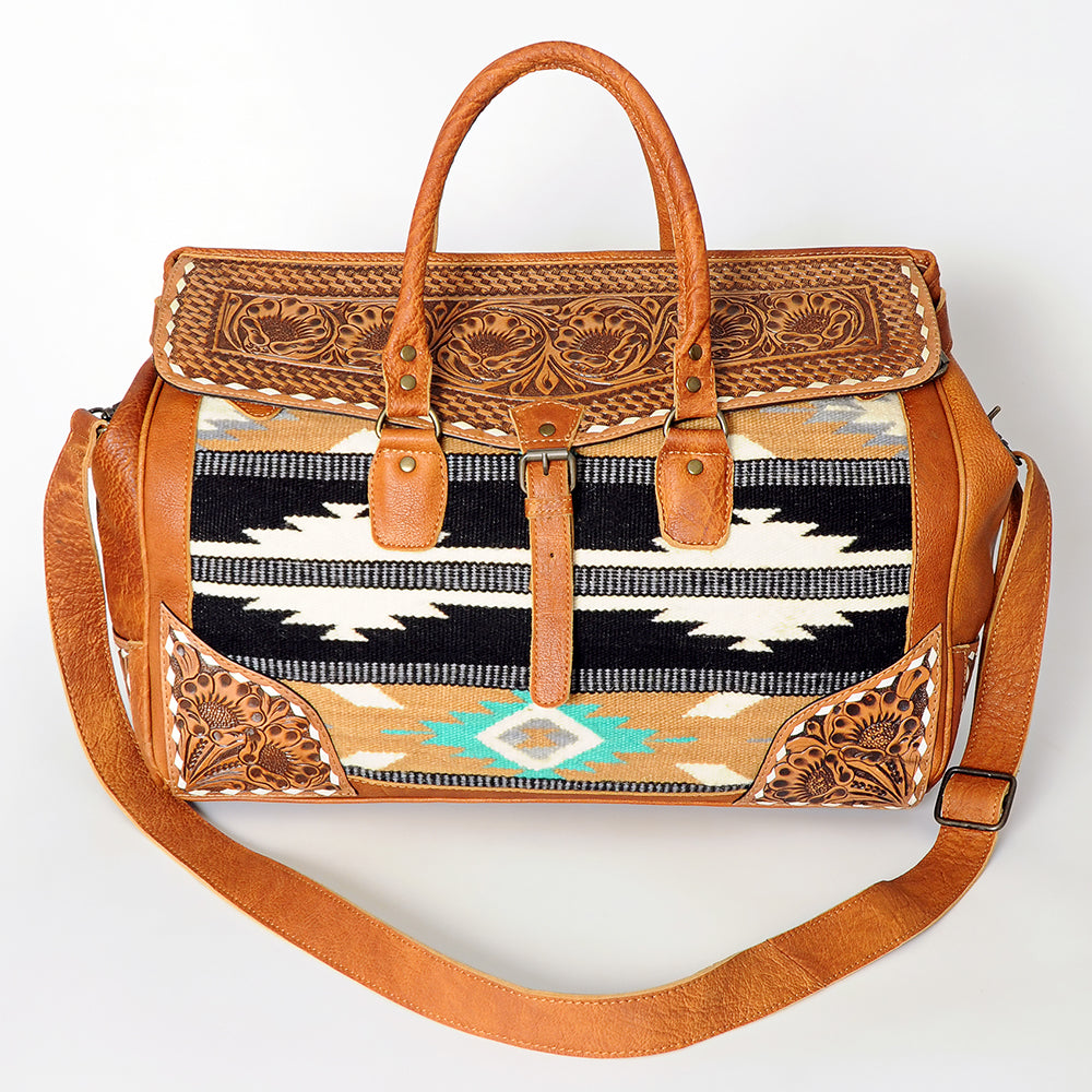 American Darling Hand-Tooled Saddle Blanket Genuine Leather Duffel Bag