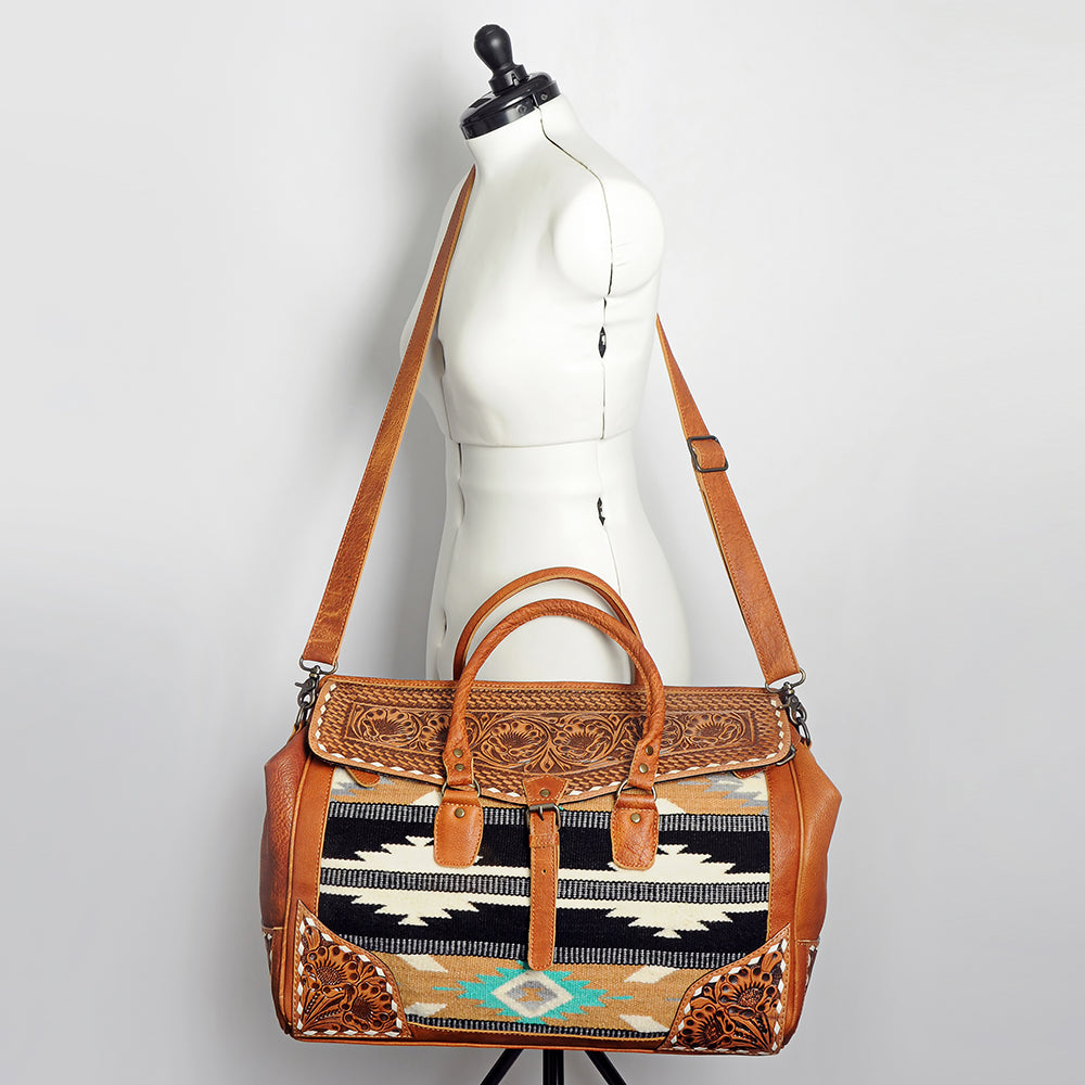 American Darling Hand-Tooled Saddle Blanket Genuine Leather Duffel Bag