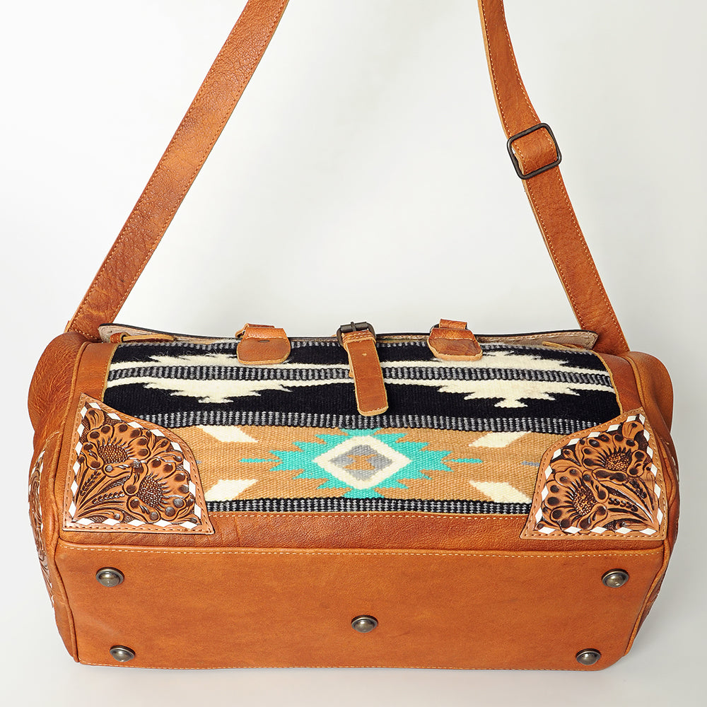 American Darling Hand-Tooled Saddle Blanket Genuine Leather Duffel Bag