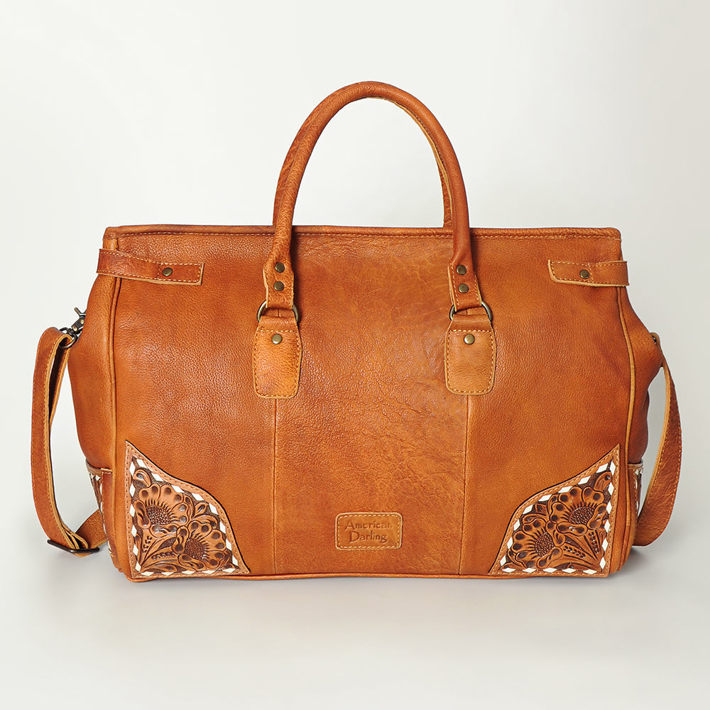 American Darling Hand-Tooled Saddle Blanket Genuine Leather Duffel Bag