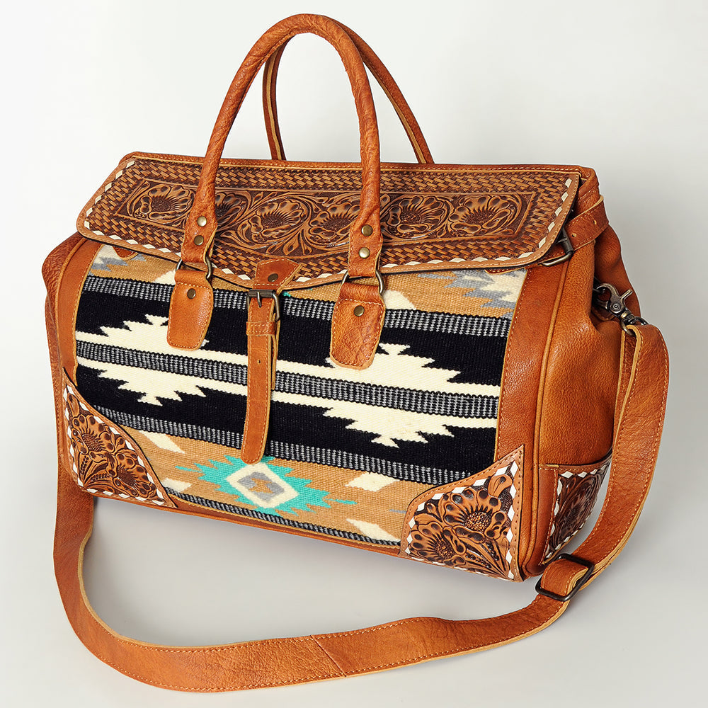 American Darling Hand-Tooled Saddle Blanket Genuine Leather Duffel Bag