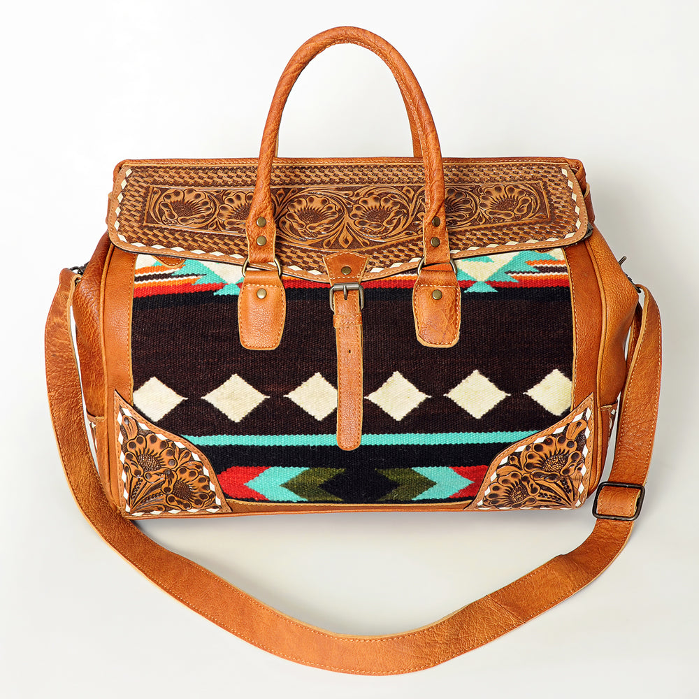 American Darling Hand-Tooled Saddle Blanket Genuine Leather Duffel Bag