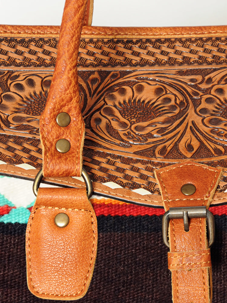 American Darling Hand-Tooled Saddle Blanket Genuine Leather Duffel Bag