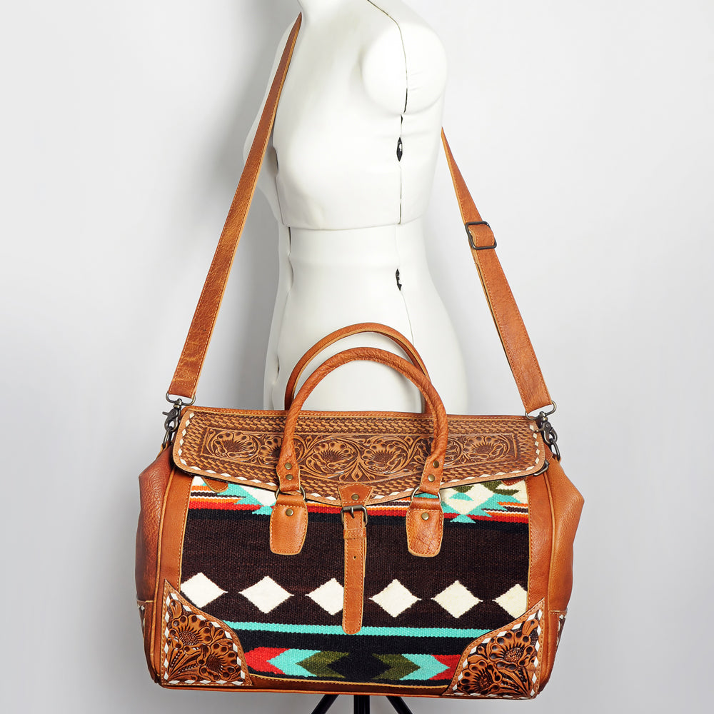 American Darling Hand-Tooled Saddle Blanket Genuine Leather Duffel Bag