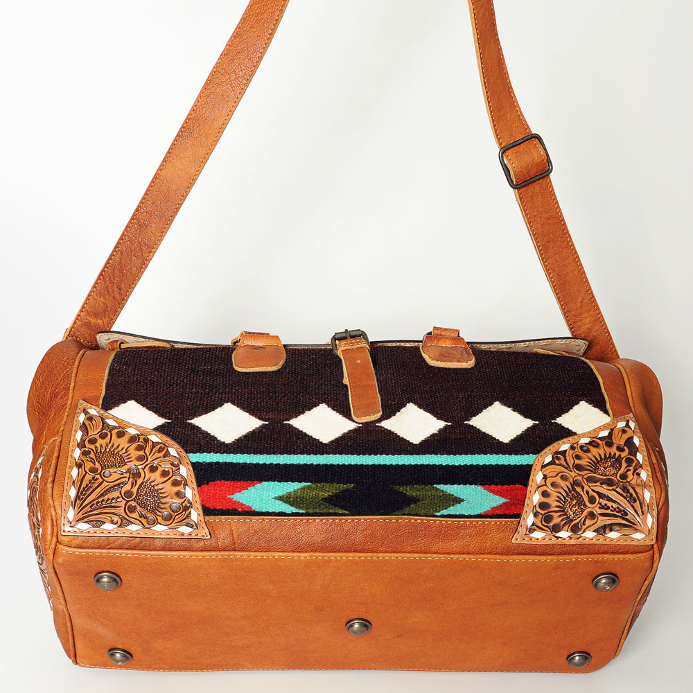 American Darling Hand-Tooled Saddle Blanket Genuine Leather Duffel Bag