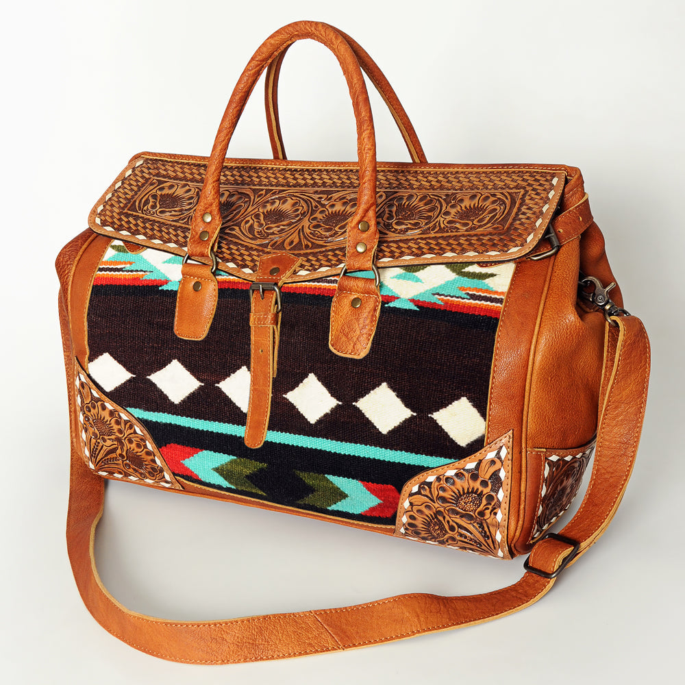 American Darling Hand-Tooled Saddle Blanket Genuine Leather Duffel Bag