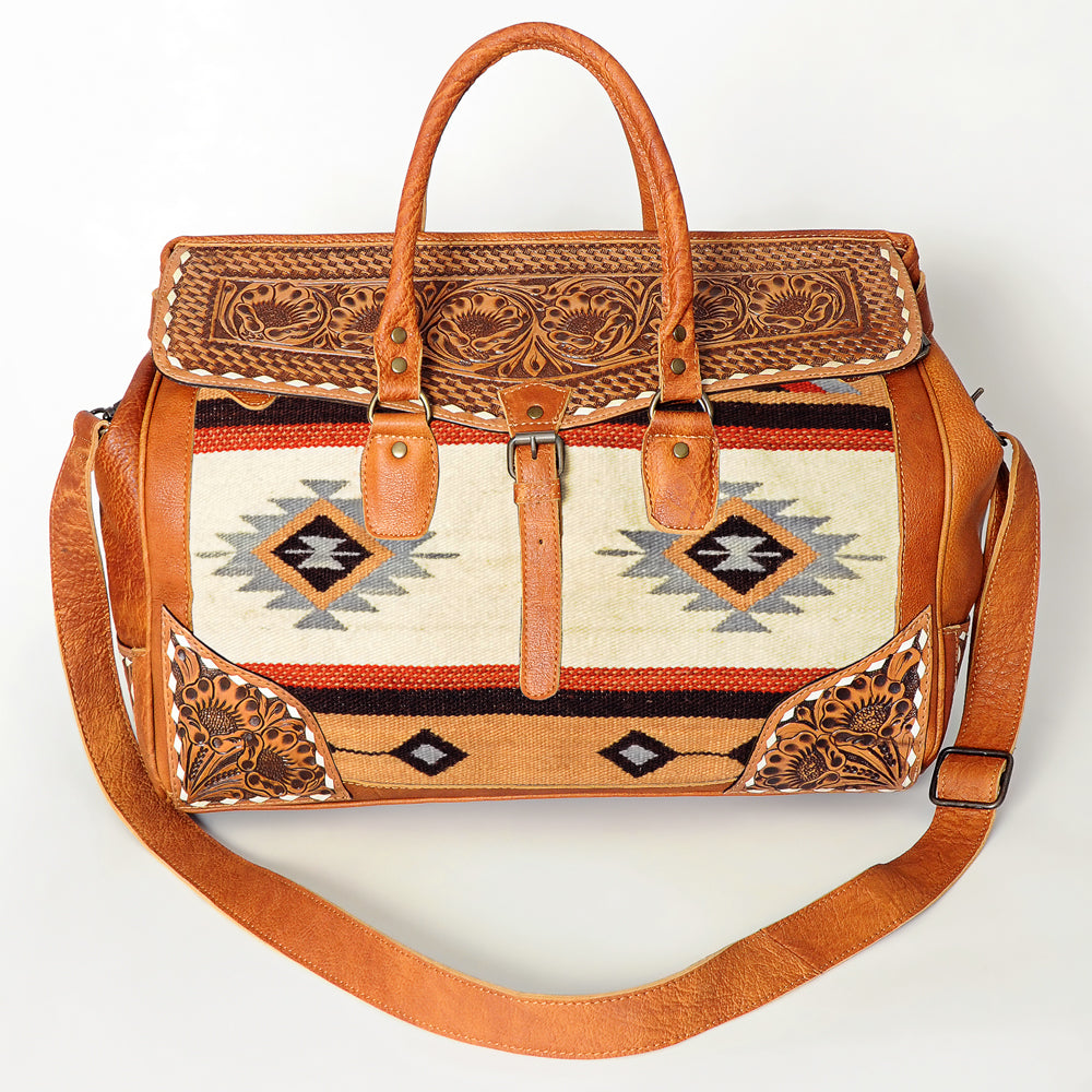 American Darling Hand-Tooled Saddle Blanket Genuine Leather Duffel Bag
