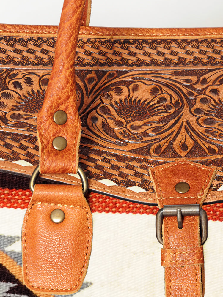 American Darling Hand-Tooled Saddle Blanket Genuine Leather Duffel Bag
