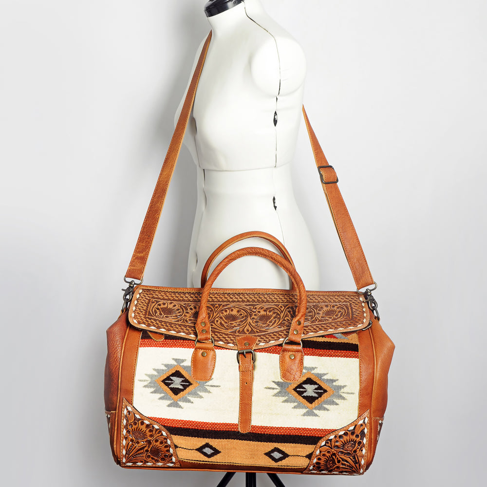 American Darling Hand-Tooled Saddle Blanket Genuine Leather Duffel Bag