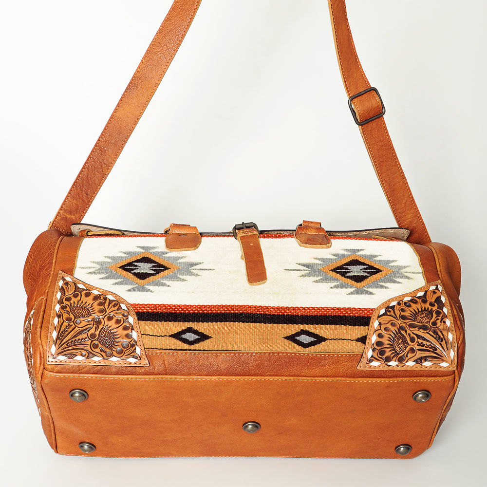 American Darling Hand-Tooled Saddle Blanket Genuine Leather Duffel Bag