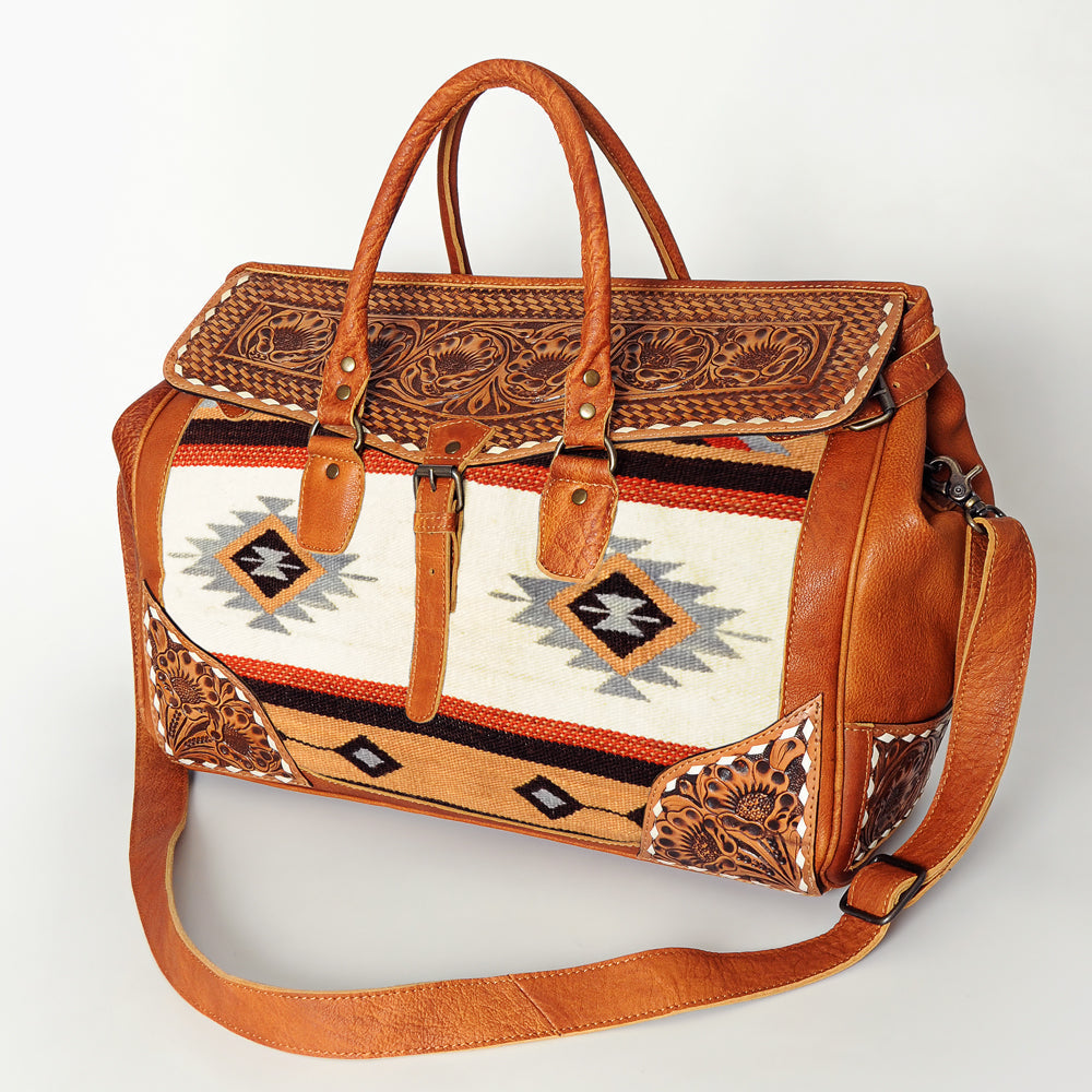American Darling Hand-Tooled Saddle Blanket Genuine Leather Duffel Bag