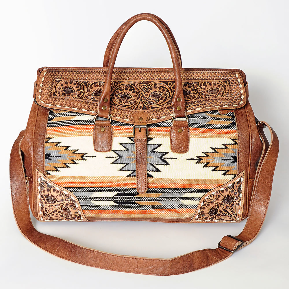American Darling Hand-Tooled Saddle Blanket Genuine Leather Duffel Bag