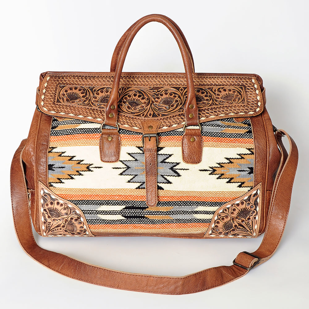 American Darling Duffel Bag Hand Tooled Floral Carved Hair-On Cowhide Genuine Vegetable Tanned Leather Travel Bag YKK Zipper