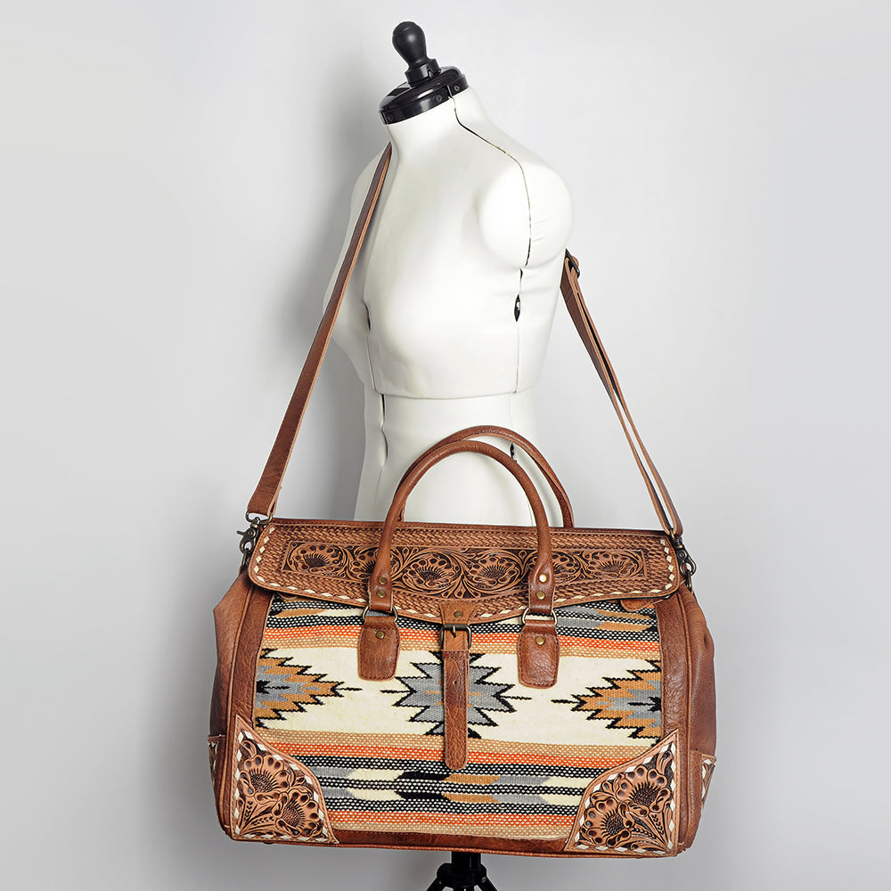 American Darling Hand-Tooled Saddle Blanket Genuine Leather Duffel Bag