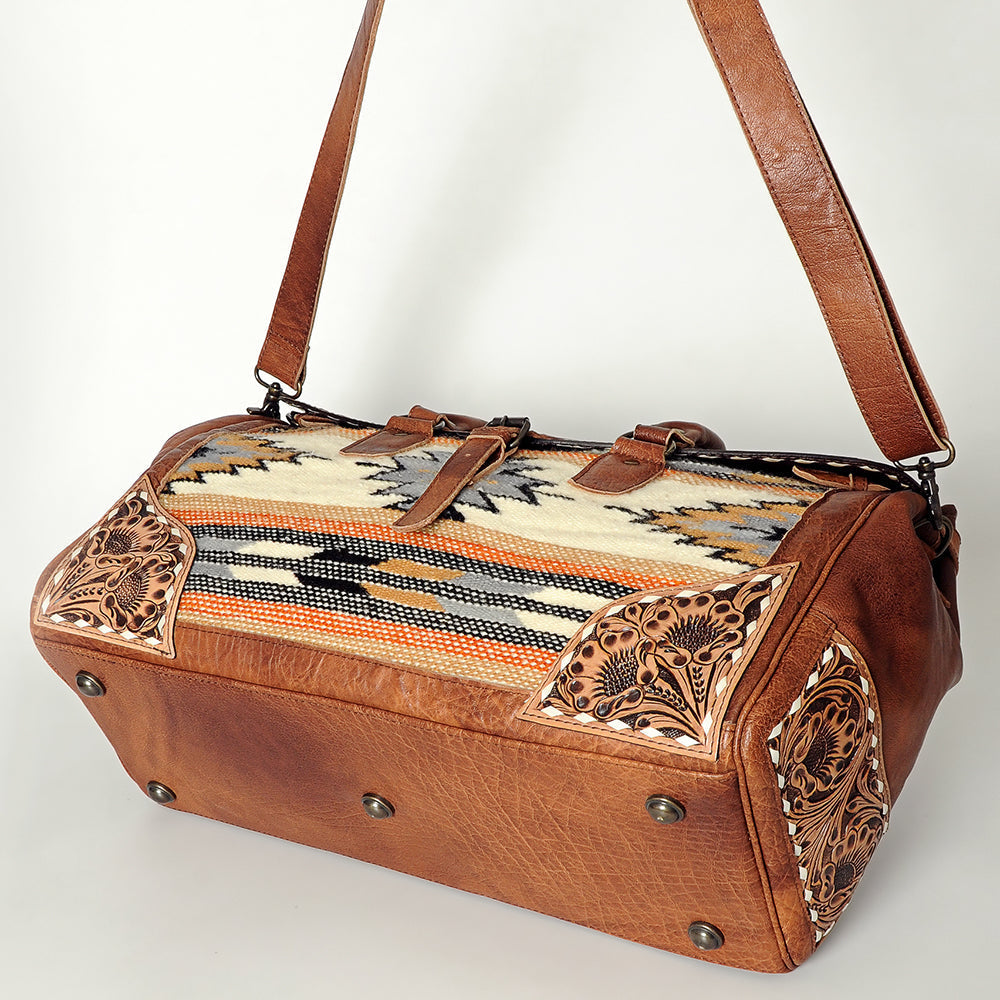 American Darling Hand-Tooled Saddle Blanket Genuine Leather Duffel Bag
