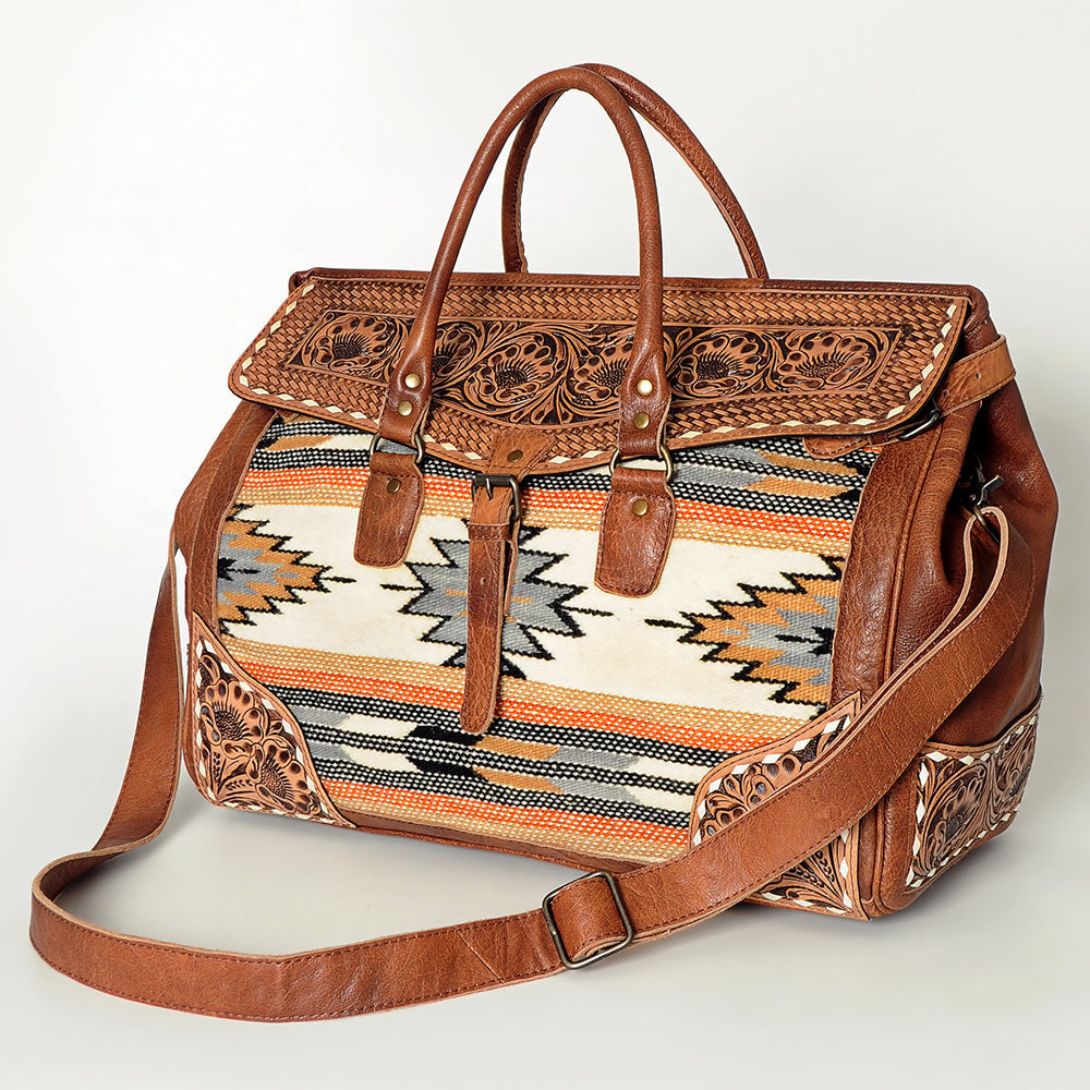 American Darling Hand-Tooled Saddle Blanket Genuine Leather Duffel Bag