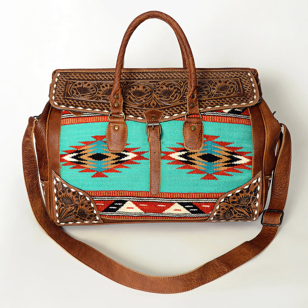 American Darling Hand-Tooled Saddle Blanket Genuine Leather Duffel Bag