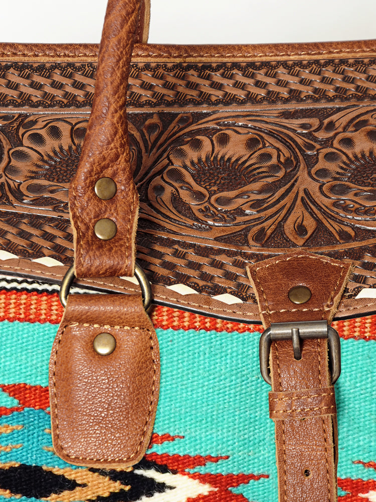 American Darling Hand-Tooled Saddle Blanket Genuine Leather Duffel Bag