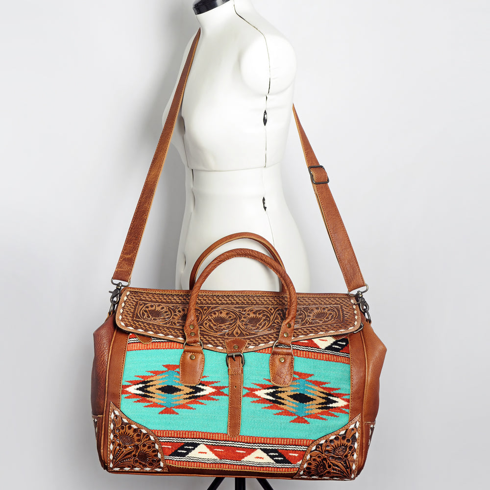 American Darling Hand-Tooled Saddle Blanket Genuine Leather Duffel Bag