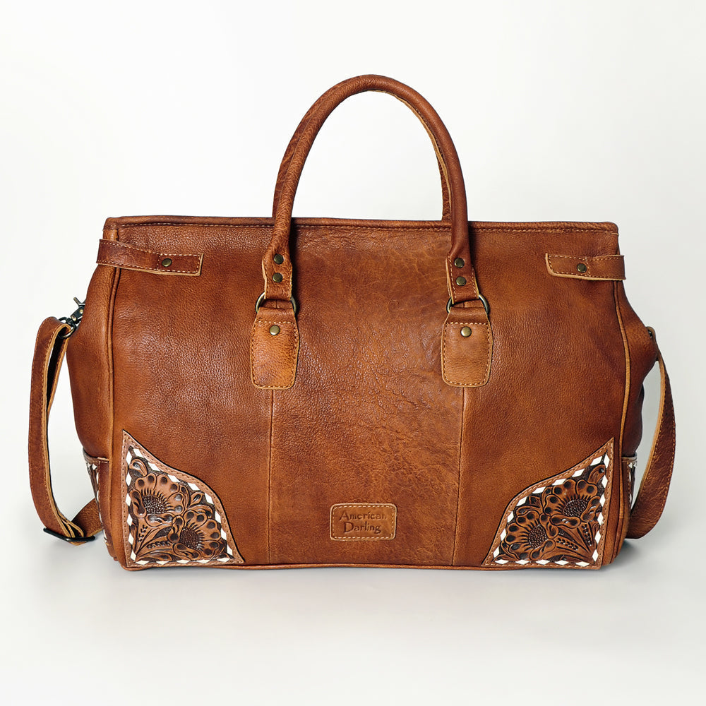 American Darling Hand-Tooled Saddle Blanket Genuine Leather Duffel Bag